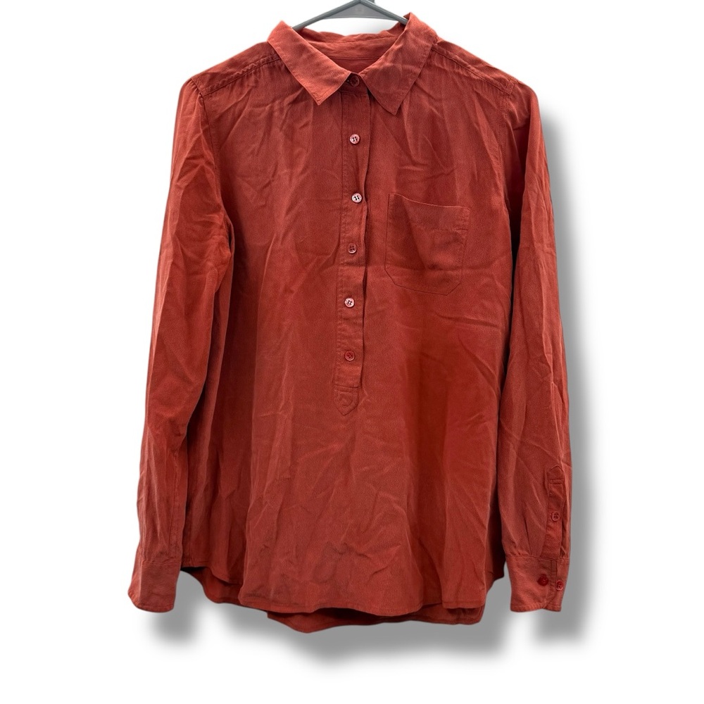 Equipment Femme 100% Silk Burnt‎ Orange Long Sleeve Button Down Shirt Sz M